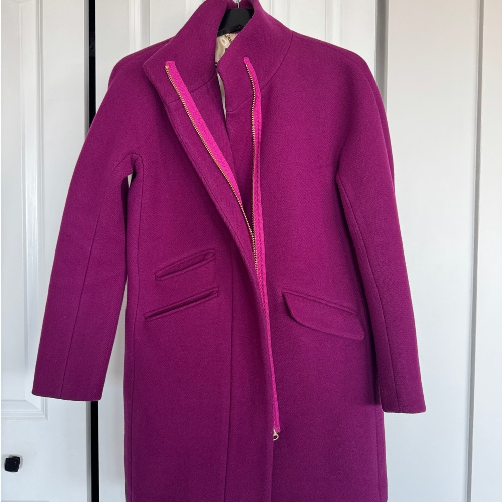 J Crew Women's Fuchsia Italian Stadium Cloth Wool Coat size 2